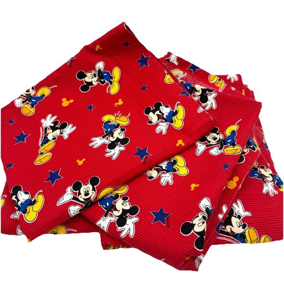 Vintage Mickey Mouse Curtain Panels Set / Lot of 4 Red Pinstripe w Multicolor - Picture 1 of 5